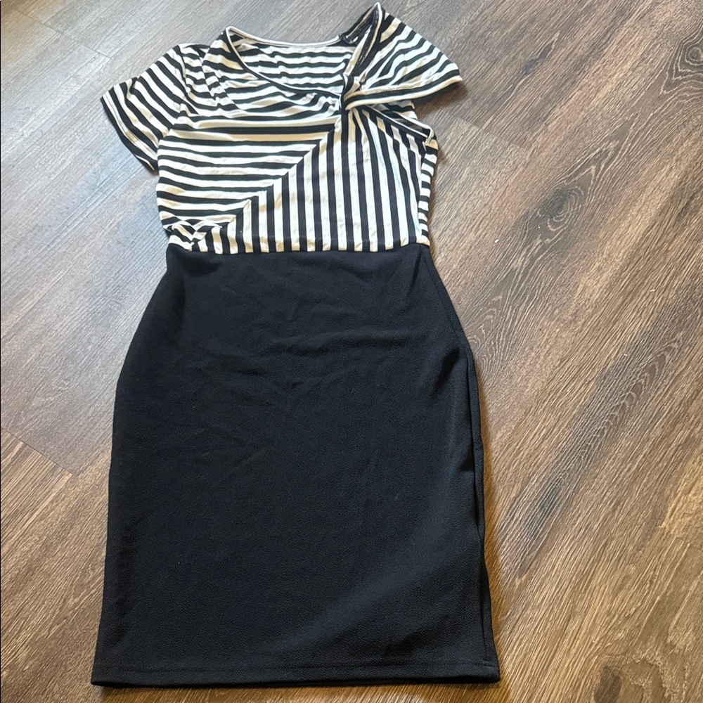 NWT Emery Rose Black Pencil Dress with Black and White Striped Top